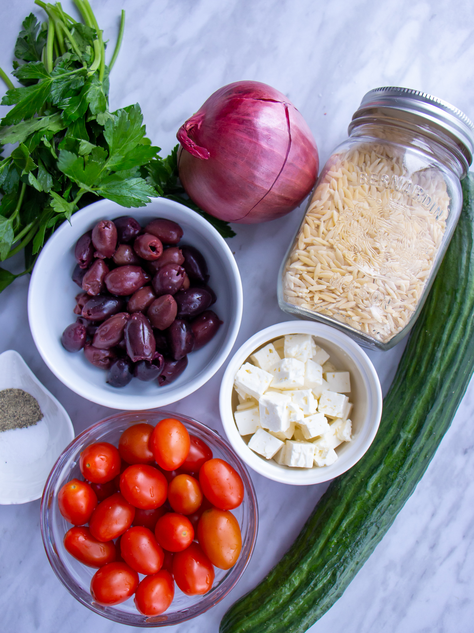 Ingredients for orzo salad